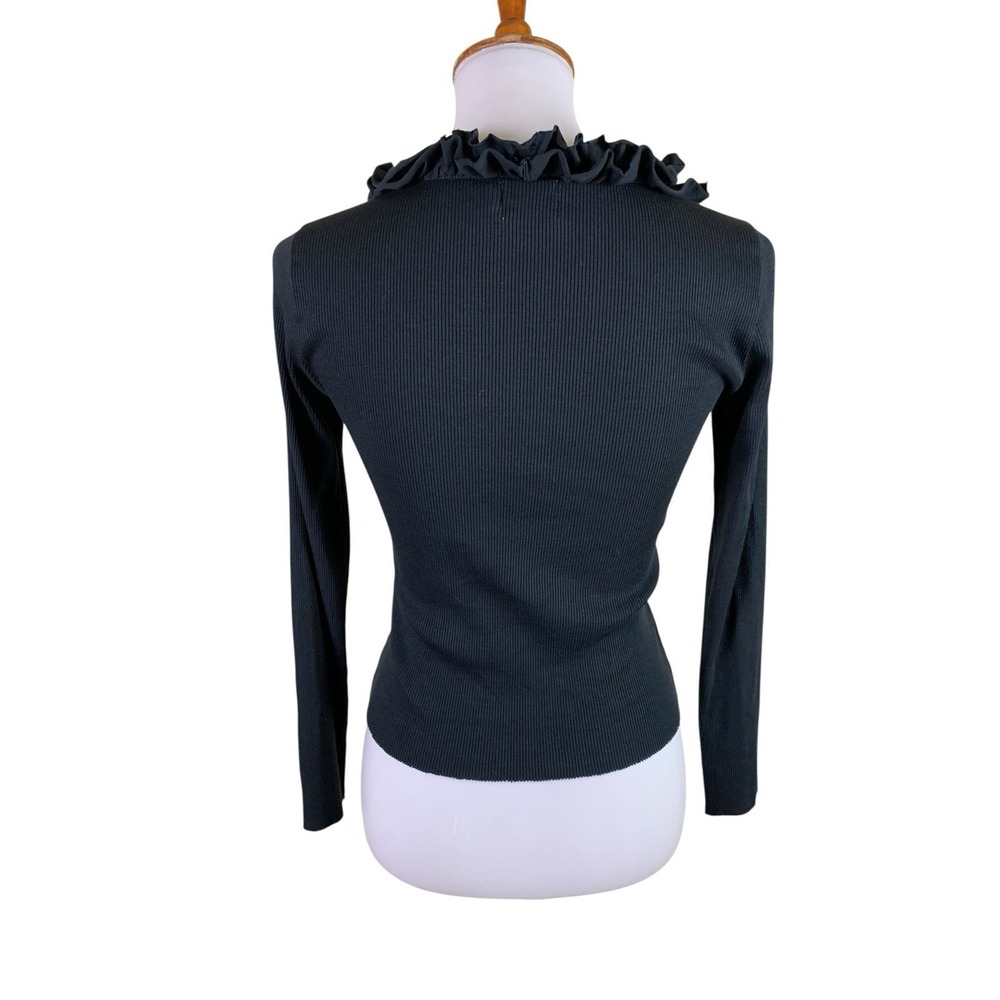 Nation LTD Medium Black Ribbed Ruffle‎ Tie Front Long Sleeve Cardigan - Picture 3 of 5